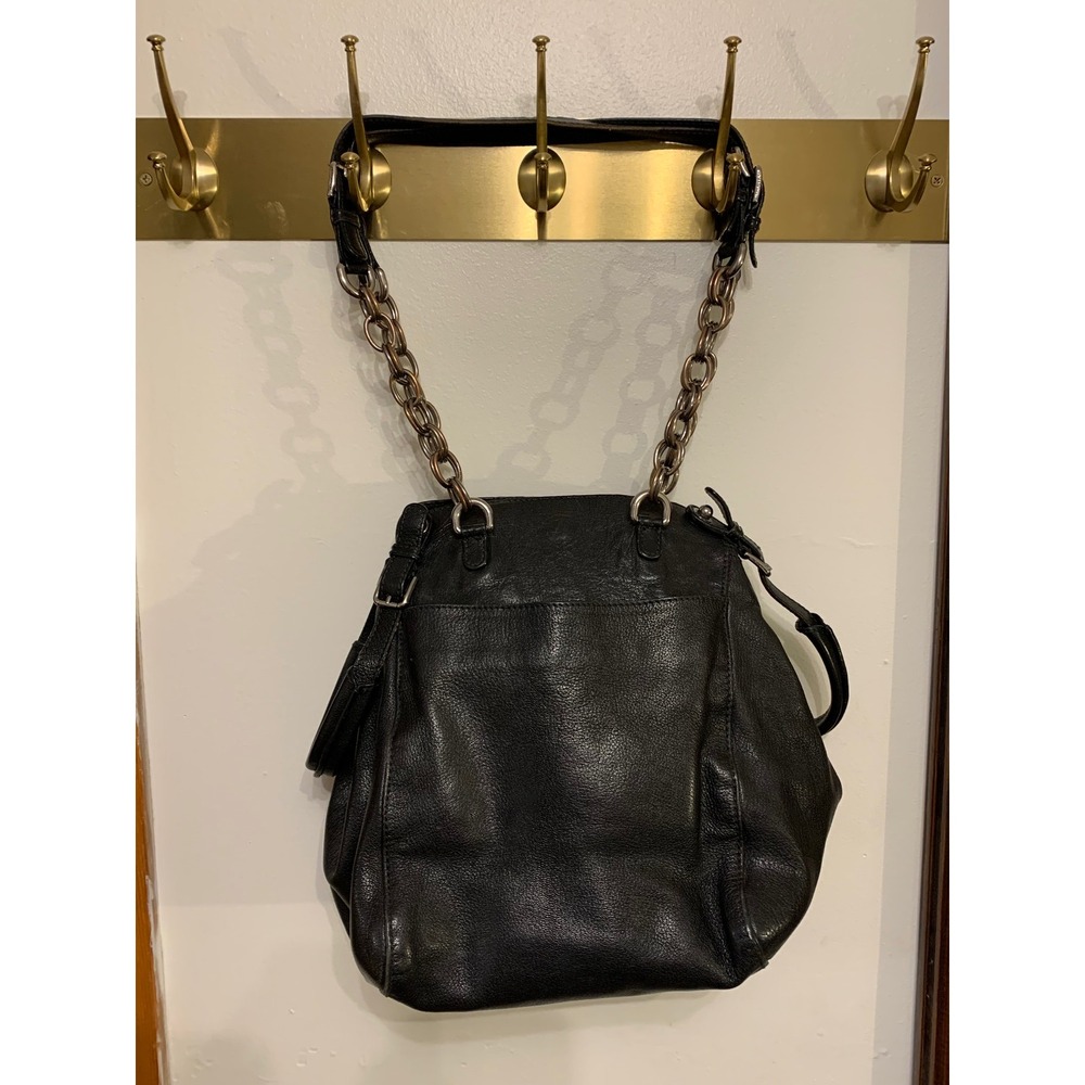 Dolce & Gabbana Black Leather Chain Shoulder Bag Leopard Lining handbag